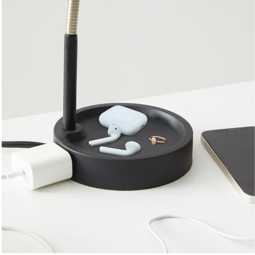 LED Desk Lamp with Catch-All Base and AC Outlet – The Perfect Lighting Solution for Any Workspace!