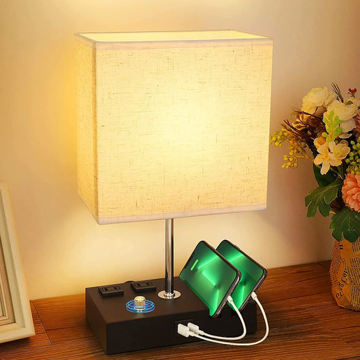 Dimmable Table Lamp with Dual USB Charging Ports – Perfect for Bedrooms & Living Spaces