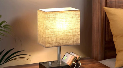 Dimmable Table Lamp with Dual USB Charging Ports – Perfect for Bedrooms & Living Spaces