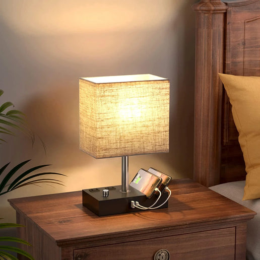 Dimmable Table Lamp with Dual USB Charging Ports – Perfect for Bedrooms & Living Spaces