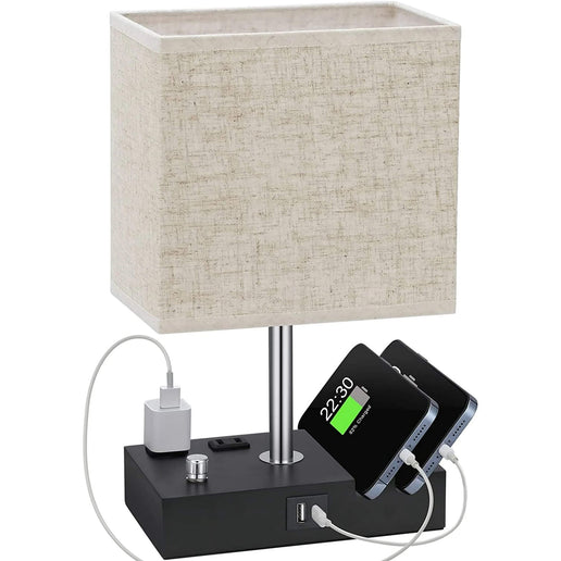 Dimmable Table Lamp with Dual USB Charging Ports – Perfect for Bedrooms & Living Spaces