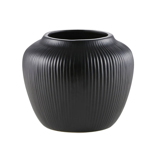 Black Textured Stripe Stoneware Vase