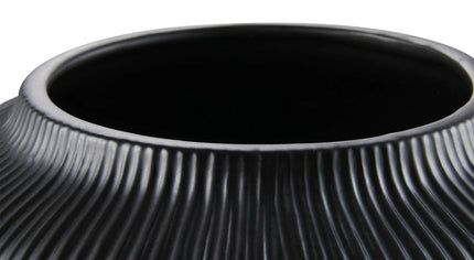 Black Textured Stripe Stoneware Vase