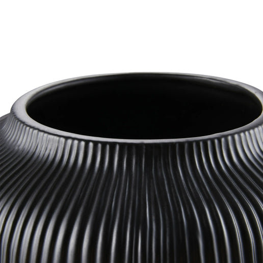 Black Textured Stripe Stoneware Vase